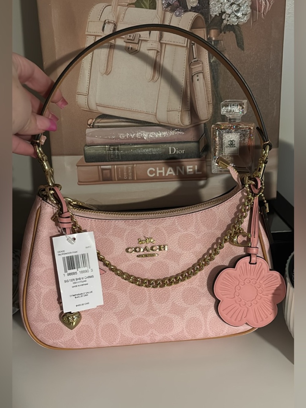Coach Powder Pink Teri Signature Shoulder Bag